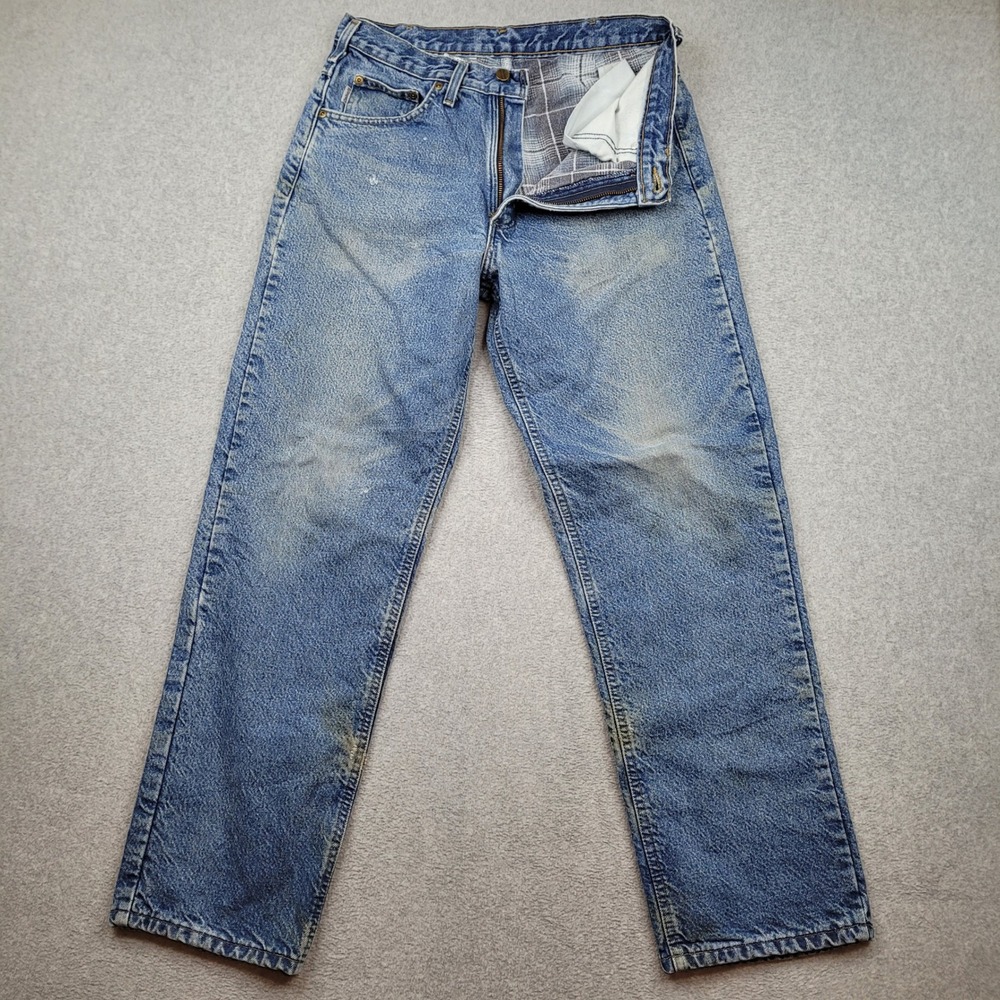 Carhartt Flannel Lined Jeans Mens 32x32 Blue B172 DST Straight Leg Denim